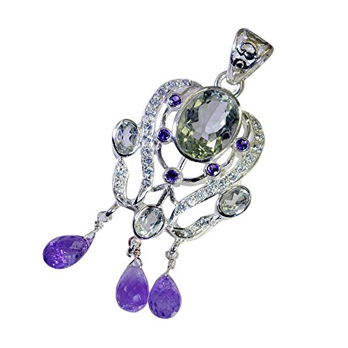 Médaillons multi pierre naturel argent sterling femme : collier fait main visage