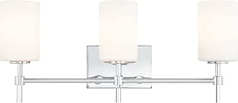 Quoizel Rossfield 24" 3-Light Vanity Light, Chrome with White Etched Glass, Dimmable LED Compatible
