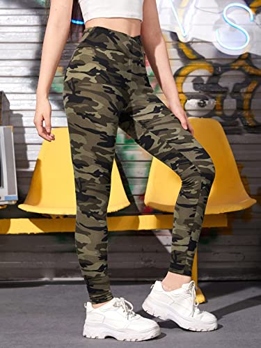 WDIRARA Girl's Camo Print Athletic Leggings Dance Running Yoga Knitted Pants3
