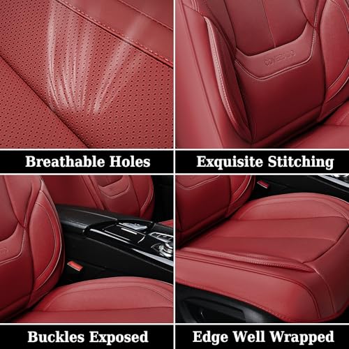 Image of Coverado Universal Seat Covers Front, 2-Pack Universal Seat Covers for Cars, Waterproof Nappa Leather Car Seat Covers with Head Pillow, Auto Protectors Fit for Most Sedans SUV Pick-up Truck-Red