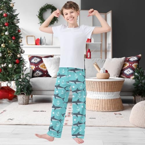 Boy's Pants Shark White Anchor Star Blue Jogger Pants Elastic Waist Long Bottoms Trousers with Pockets 6-14 Years2