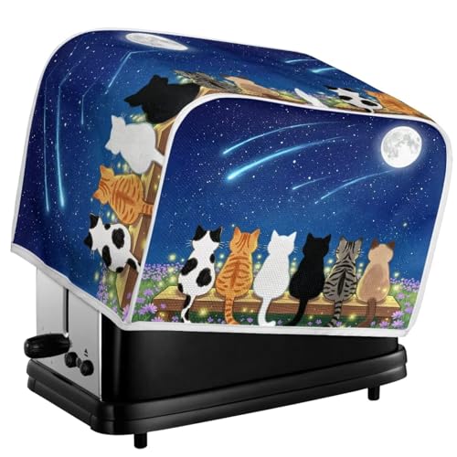Image of Talayituse Starry Sky Cat Moon Print 2 Slice Toaster Dust Covers Kitchen Small Appliance Cover, Stain Resistant Dust Protection Bread Machine Cover with Top Handle, S