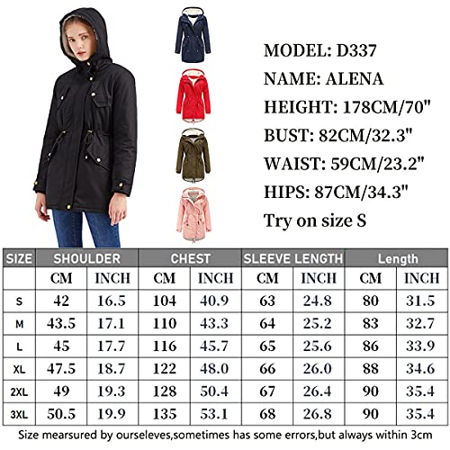 Miaikvs Damen Parka mit Kapuze Fleece gefüttert Winter gepolstert winddicht warm(grün,XL)