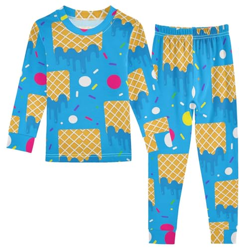 Pajama Sets Long Sleeve Ice Cream Cone Pattern Soft Comfy Sleepwear 2 Piece PJS 3-8T