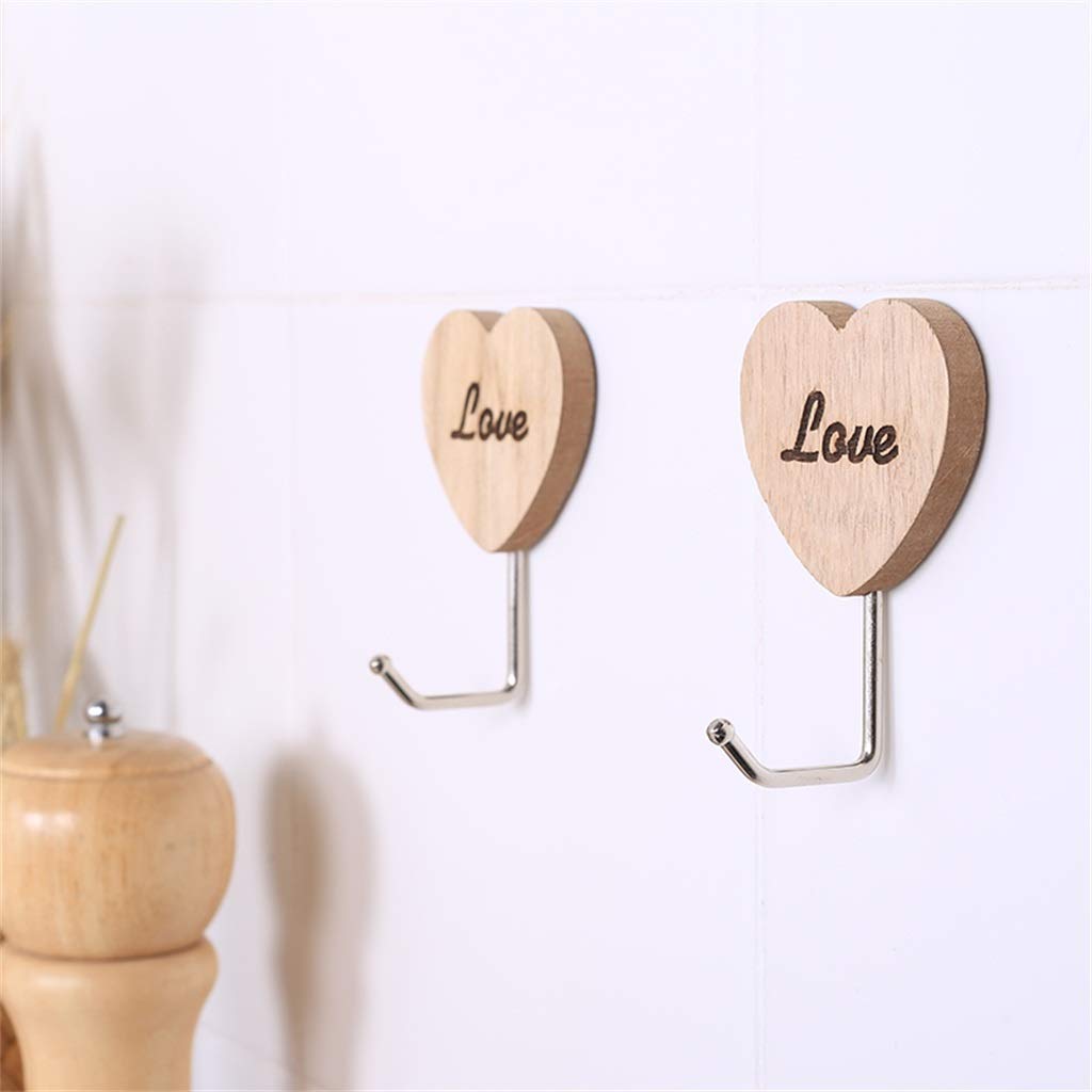 6 Ganci Autoadesivi A Forma Di Cuore In Legno - Gancio Da Parete Senza Fori Per Appendere Vestiti, Borse, Asciugamani, Gioielli - Decorazione Casa E Ufficio