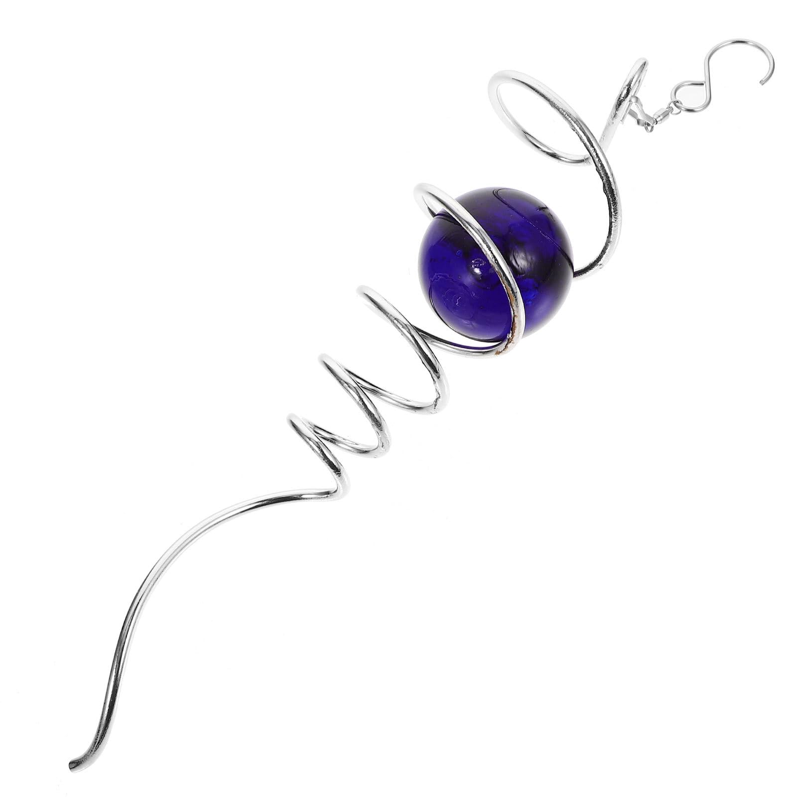Boule en verre cristal bleu queue spirale décoration jardin attrape-soleil