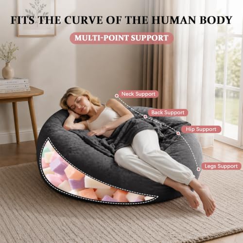 Image of 4FT,Big Bean Bag Chairs for Adults,Bean Bag with Filler Included,Memory Foam Bean Bag,Giant beanbag,Suitable for Reading Chairs in Living Room, Bedroom and Dormitory. (Black, 4 Foot)