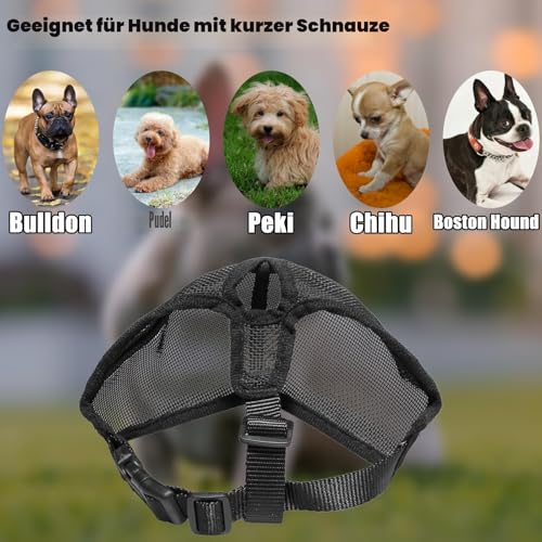 Französische Bulldogge Maulkorb Maulkorb für Hunde mit abgeflachter Hundemaulkorb mit Kurzer Schnauze Maske für Hunde mit Kurzer Schnauze Anti Beißen Kauen Bellen mit verstellbarem Mesh-Kopfgurt