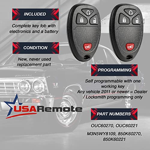 Image of Car Key Fob Keyless Entry Remote fits Chevy Silverado Traverse Equinox Avalanche /GMC Sierra /Pontiac Torrent /Saturn Outlook Vue (OUC60270, OUC60221), Set of 2