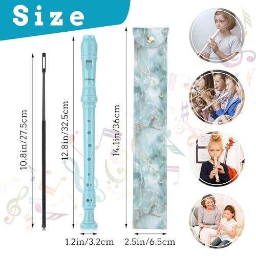 Hanaoyo Soprano Recorder Instrument German Style C Key 8 Holes, Recorder Instrument for Beginners School Student with Cleaning Rod, Fingering Chart, Leather Case (Sky Blue) - Thumbnail 5