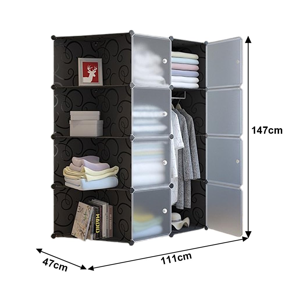 GarveeLife Steckregal Würfel Aufbewahrungssystem Kombiregale mit Türen Regal Würfel DIY Multifunktional Regalsystem Regal Modular Für Wohnzimmer, Schlafzimmer, Bad Schwarz, 111 x 47 x 147cm