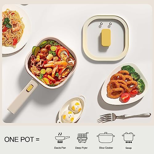 Electric Hot Pot with Steamer and Silicone Spatula for Dorm, Office, and Travel