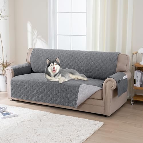 BellaHills Funda Sofa 3 Plazas,100% Funda Sofá Impermeable,Protector para Sofás,con Correas elásticas, para Mascotas Cubre Sofa, Gris