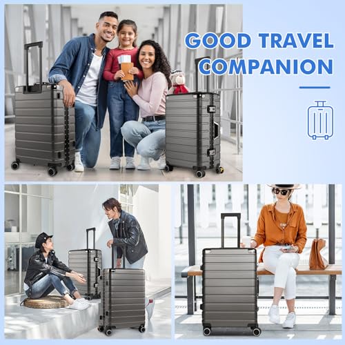 Zipperless Luggage - 20 Inch Airline Approved Carry On 22x14x9 in, 9H Scratch-Proof Hard shell PC with Aluminum Frame for Business travel Gray2