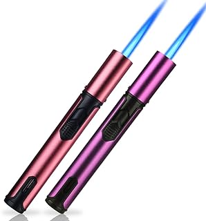 Promise by Honest Jet Torch Cigar Lighter Power Flame Pen Torch Lighter Adjustable Refillable Butane Lighters Jet Flame Portable for Candle Grill BBQ Camping Lighter Without Gas (Pink+Purple)