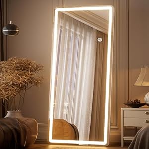 LED Full Length Mirror – 71″ x 26″ Mirror Full Length with Rounded Corner, Floor Standing for Bedroom/Dressing Room, 3 Color Lighting, White