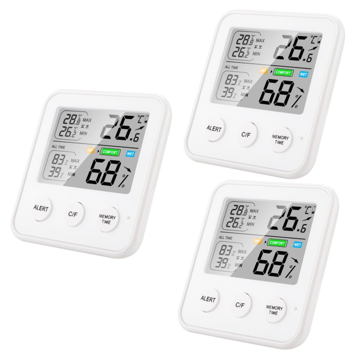 POPETPOP 3 Pièces thermomètre bebe bébé thermometre digital Température serré petit multi-outil jauge d'humidité humidimètre hygromètre Composants electroniques blanche