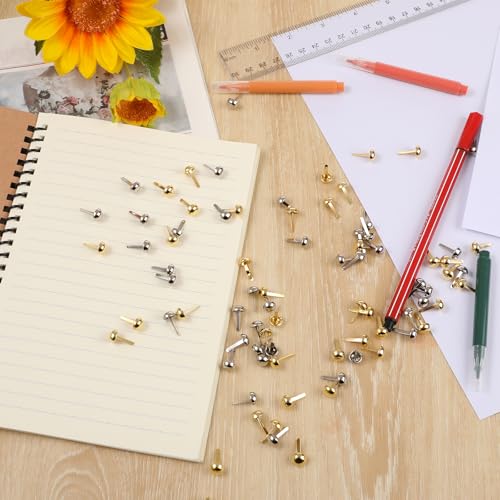 JIYIN 200 Stück Mini Brads, Runde Musterbeutelklammern Metall Rundkopfklammern Musterklammern Briefklammern für DIY Handarbeiten, Dekoration und Handwerk