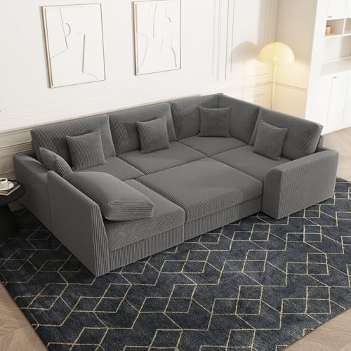 smilesun 146" Modular Sectional Sofa, 6-Piece U-Shaped Couch with Ottoman - image 2