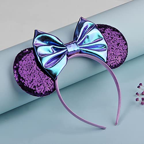 Image of FANYITY Mouse Ears, Sequin Mouse Ears Headband for Girls Women Halloween Birthday Party (Purple)