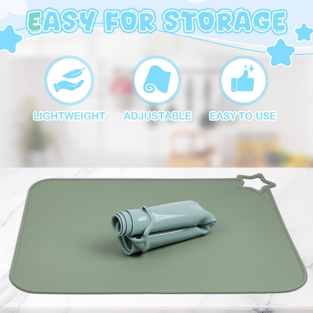 2 Piezas Manteles de Silicona para Bebé, Mantel Individual Infantil, steras de Alimentos portátiles Resistentes, Lavable Antideslizante Portátil Sin BPA Resistente a La Suciedad, Azul/Verde
