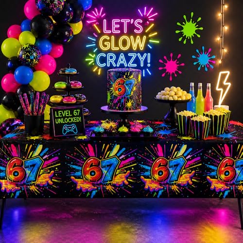 Image of Blue Orchards 67 Tablecover (Pack of 3) - XL 54 inchx108 inch - Immersive 67 Birthday Party Decorations, 6 7 Paint Splatter Party Tablecloth, Brainrot Themed Decor, Six Seven Party, Event Decoration