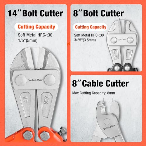 Valuemax V001304AE Bolt Cutter Pliers Set, 3-Piece Heavy Duty Bolt Cutters, 14 Inch Bolt Cutter And Mini 8 Inch Bolt Cutter, 8 Inch Cable Cutter With Carrying Bag For Cutting Locks, Steel Wire thumb #4