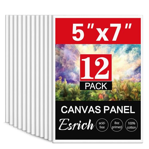 ESRICH 5x7IN Small Canvases for Painting 12 Pack Mini Canvas Boards Cotton Painting Canvas Primed Acid Free Mini Blank Canvas Panels for Oil Paint Watercolor Acrylic Paint Gouache&Tempera.