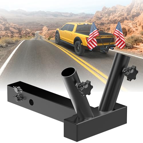 GOORIDA Double Hitch Flag Pole Holder for Truck Fits Standard 2 Trailer Hitch RV Flagpole Kit Car Receiver Flag Pole Mount Compatible with Jeep RV Camper SUV Pickup