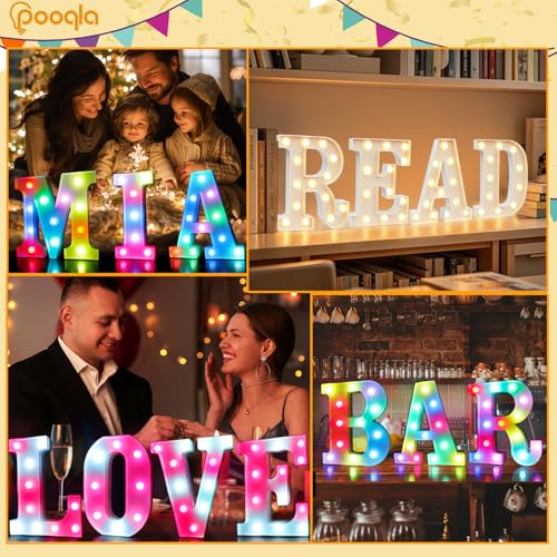 Image of Pooqla Colorful Light Up Letters with Remote, Upgraded 35 Colors LED Marquee Letters, RGB Lighted Letter for Girls Teenager Gift, Birthday, Party, Wedding, Night Light, Room, Bedroom Decor, Letter Y