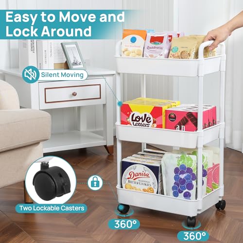 image for Vtopmart 3 Tier Rolling Cart with Wheels, Detachable Utility Storage C