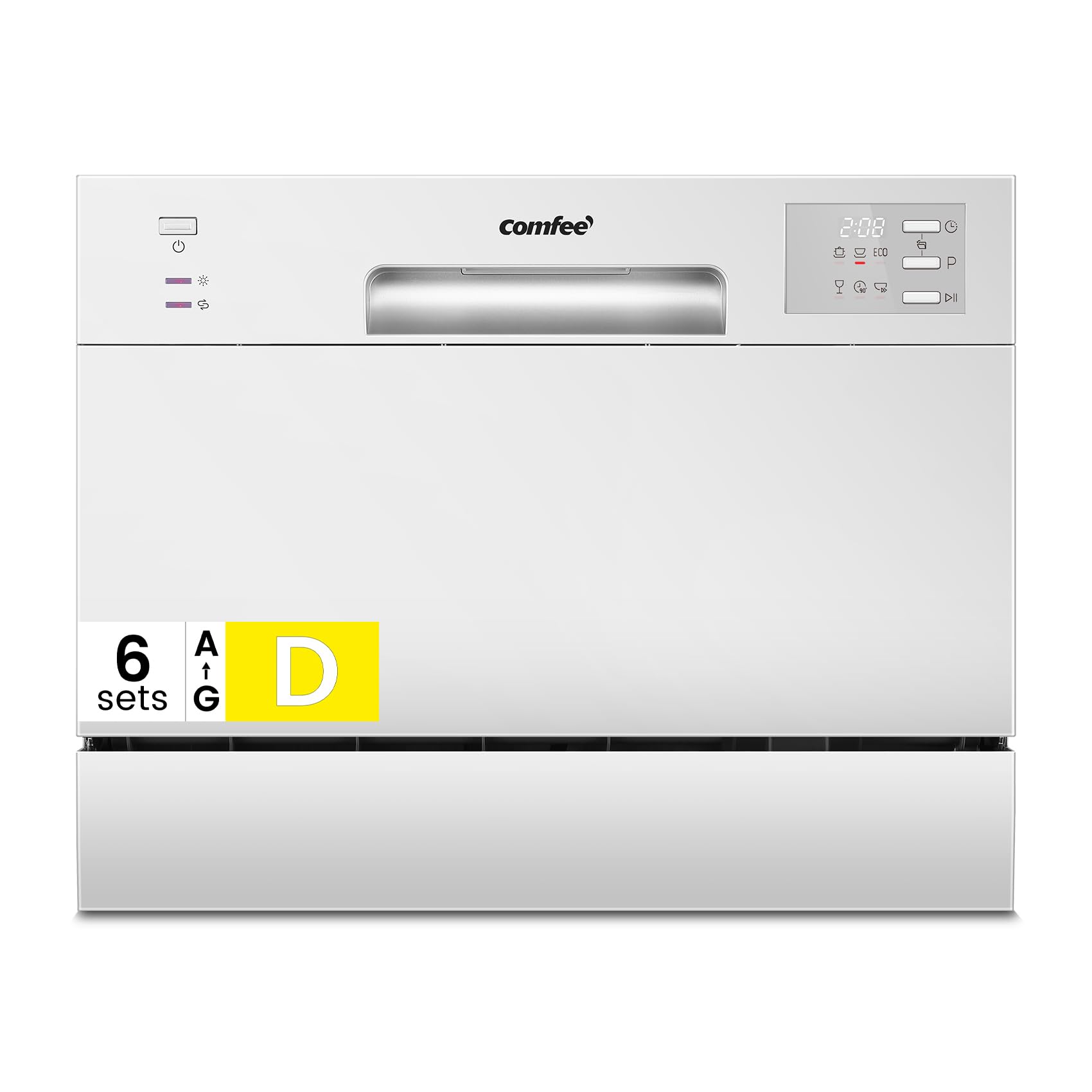 COMFEE Lavastoviglie Piccola, 6 Coperti, 6 Programmi di Lavaggio, Bianca | Asciugatura Automatica, Silenziosa 47dB, Display LED Digitale, Blocco Bambini, Compatta Per Piccole Cucine e Appartamenti
