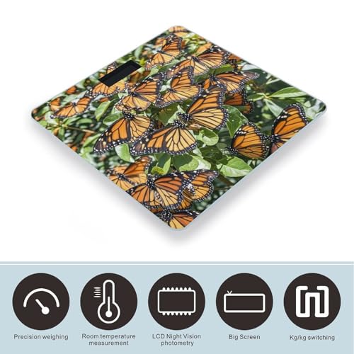 Báscula digital de vidrio templado para baño, diseño mariposas naranjas miniatura 3