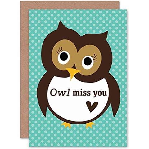 Wee Blue Coo Cartoon Owl Miss You Card Cover