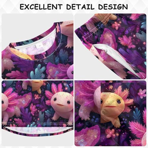 Beautiful Colorful Axolotls Soft Pajama Set for All Seasons,Breathable Pjs Long Sleeve Sleepwear,Comfy Loungewear 2 Piece Underwear Set 5T3