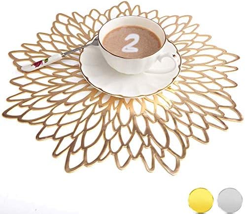 Mangata Silver Placemats and Coaster Sets of 6, Round Table Placemats for Christmas, Wedding, Dinner Parties, Restaurant, Hotel, 38cm, 15.5inches