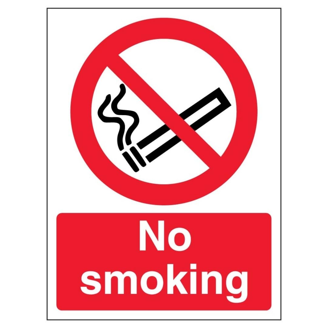 V Safety No Smoking - Portrait 200 x 300 mm - 3mm Brushed Aluminium Composite Safety Sign