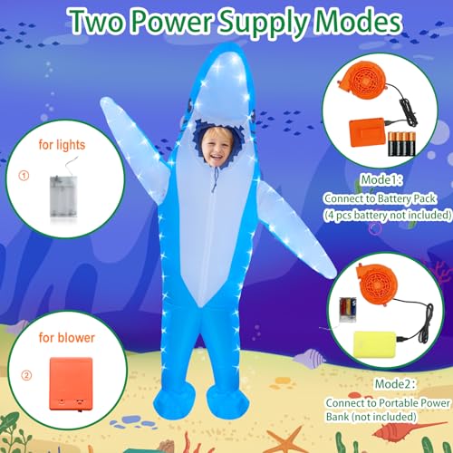 Disfraz inflable de tiburón para niños con luces LED miniatura 7