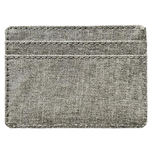 Grey Khadi Fabric Card Holder Wallet, Multiple Card Slots, Central Cash Storage - Minimalist Thunder Patch Design - Slim Small Card wallets for women men - RFID Blocking2