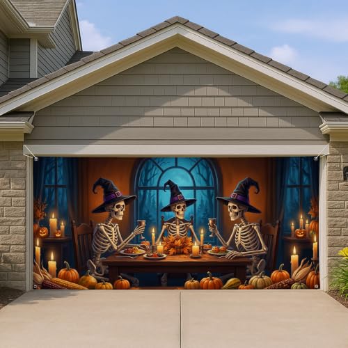 Housse de garage citrouilles festives pour animer votre fête d'Halloween en cour