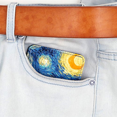 kandouren Slim Minimalist RFID Leather Wallets,Front Pocket Wallet,Credit Card Holder for Men & Women,Money Clip Case(Blue Van Gogh Starry Night)2