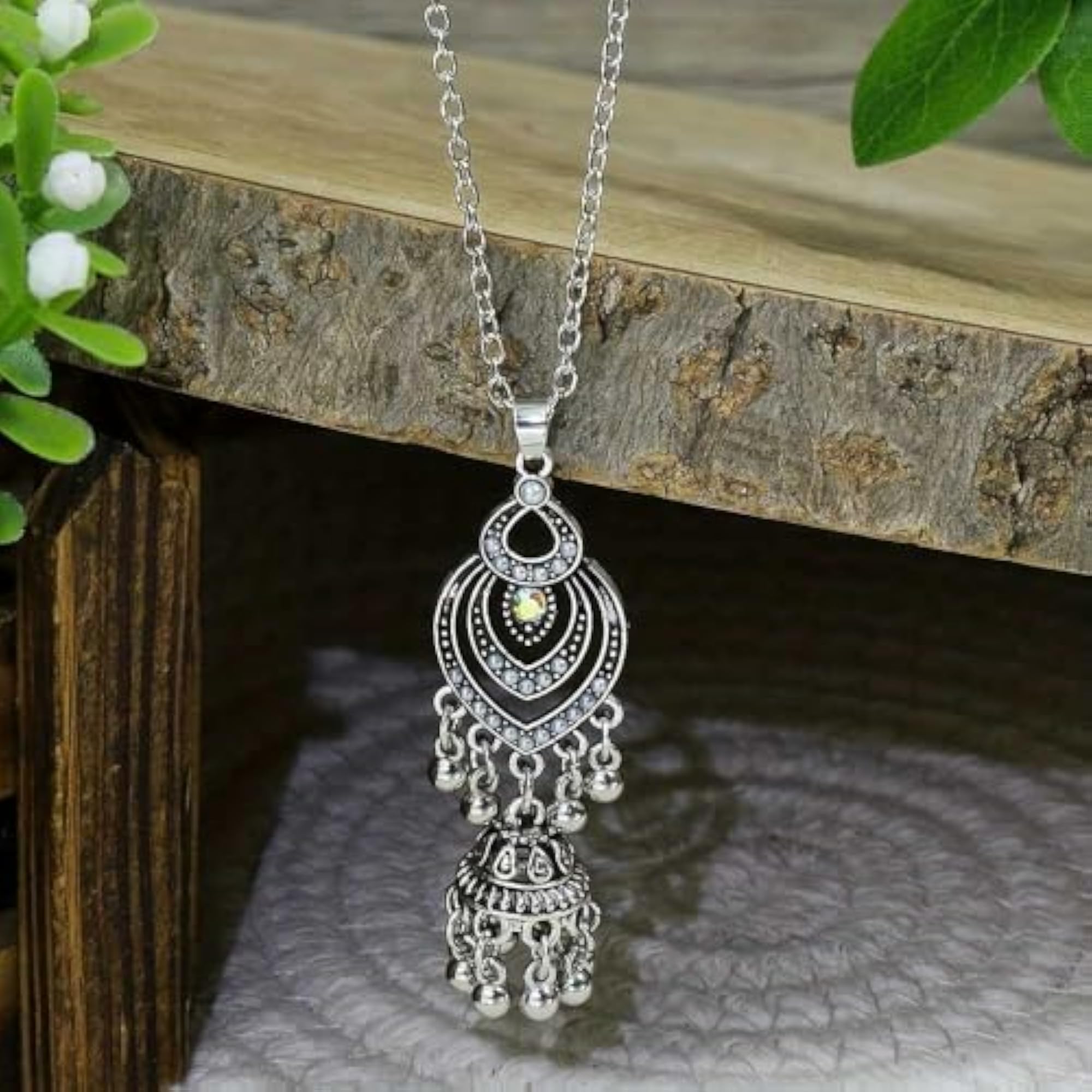 Bohemian Oxidized Pendant Necklace & Earrings Set