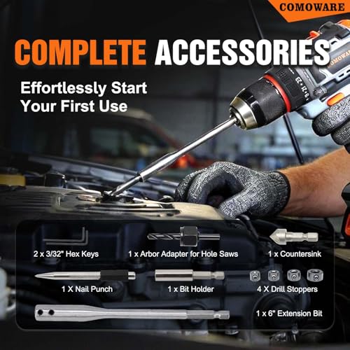 Image of COMOWARE Drill Bit Set, 246 Pcs Screwdriver Bits for Cordless Drill, Screwdriver Drill Bits Set Combo Kit for Wood, Metal Masonry Cement, Orange Case