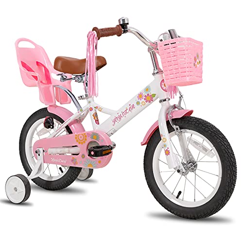 JOYSTAR Kids Bike Little Daisy 16 Inch Girls Bike with Training Wheels Doll Bike Seat Basket & Streamers Princess Kids Bicycle for Girls Toddler of 4-7 Years Toddler Girl Bikes White