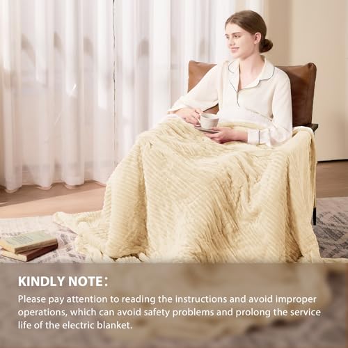 Image of Homemate Electric Heated Blanket Queen Size - 84 inchx90 inch Heating Blanket Queen Size Dual Control 1 /2 /4 /6 /8 Hours Auto-Off 10 Heat Level Over-Heat Protection Soft Flannel Sherpa ETL Certification