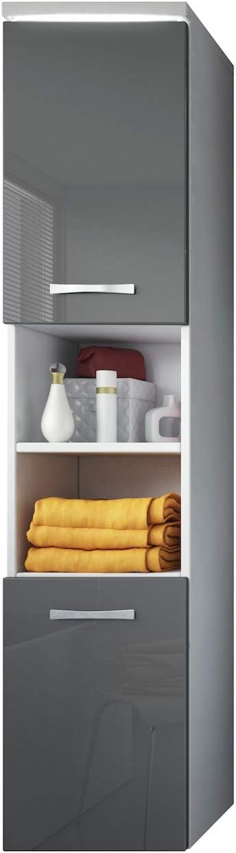 Badplaats B.V. Storage cabinet Paso 160cm height grey high gloss - Storage cabinet tall cupboard bathroom furniture