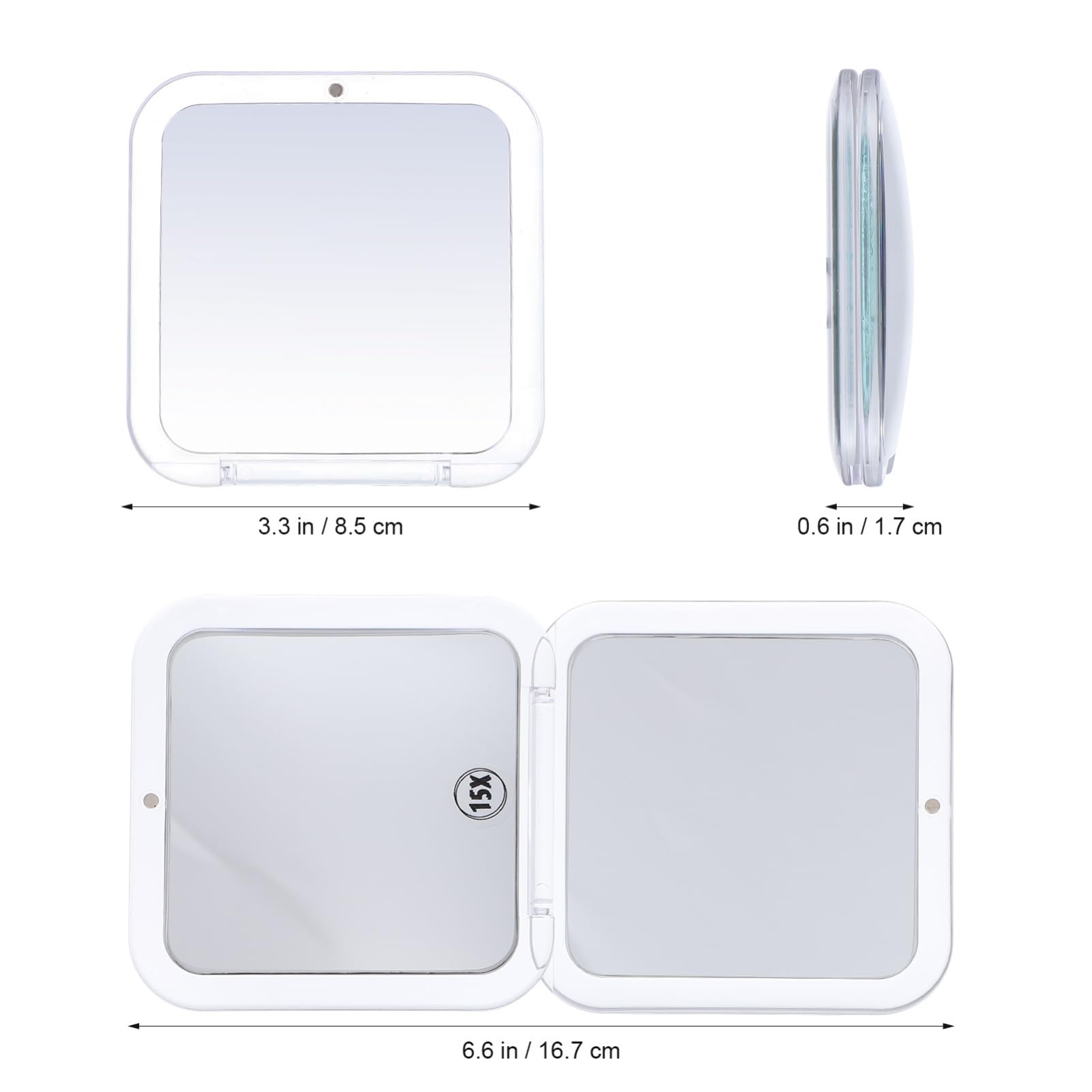 Beavorty Kompaktspiegel: Kompakter Reisespiegel Mit 15-Facher Vergrößerung – 2 Stück Faltbarer Quadratischer Handkosmetikspiegel Im Taschenformat Für Die Handtasche – 3 3 X 3 3
