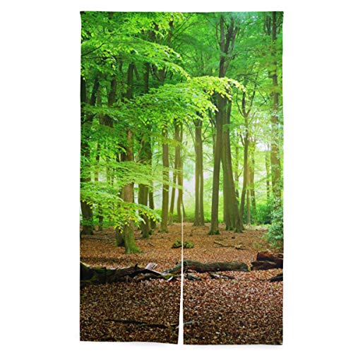 SAMAU のれん 遮光 間仕切り 暖簾 森 森林柄 風景 緑 ロング 突っ張り棒付き 86×丈143cm