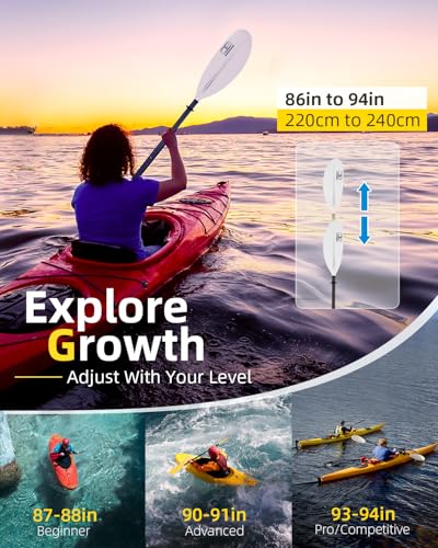 Image of OCEANBROAD Kayak Paddle 230CM /90.5 Inches Carbon Shaft Kayaking Boating Oar with Paddle Leash