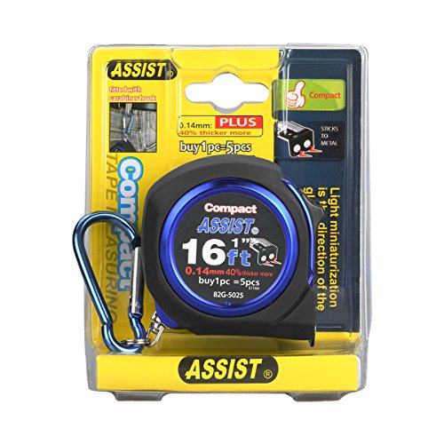Assist 16ft(5m) Power Tape Measure Professional Inches and Metric Double Retractable Measuring Tape with Magnetic Hook Nylon Coated Ruler and Lock Carabiner for Homeowners DIYers Designers, Blue
